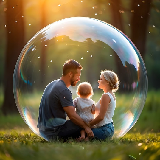 Young Family in nature with a blurred background